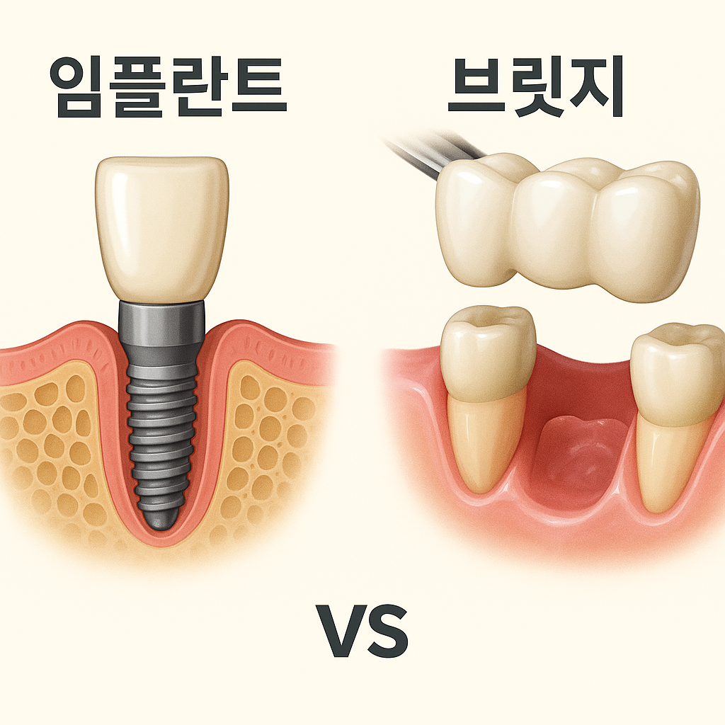 임플란트와 브릿지를 묘사한 이미지